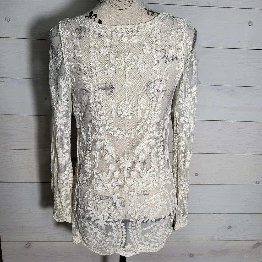 Dulcie Lace Top Floral Mesh Blouse BOHO Cottagecore.